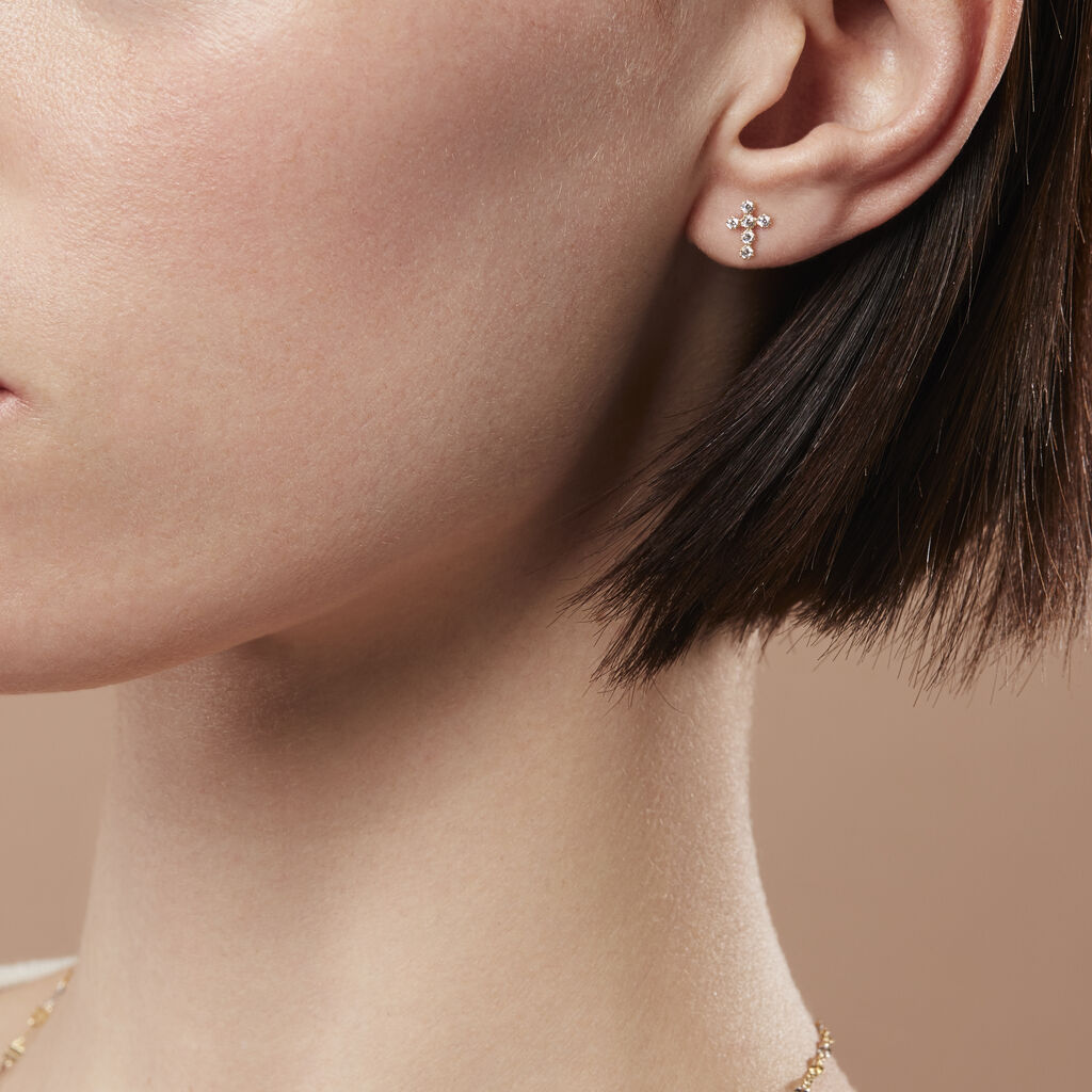 Damen Ohrstecker Gold 375 Zirkonia Religiöses Kreuz Enke  - Ohrstecker Damen | OROVIVO