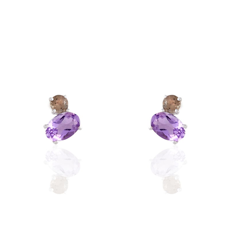 Boucles D'oreilles Puces Or Blanc Amethyste Et Quartz - Spannringe Damen | OROVIVO