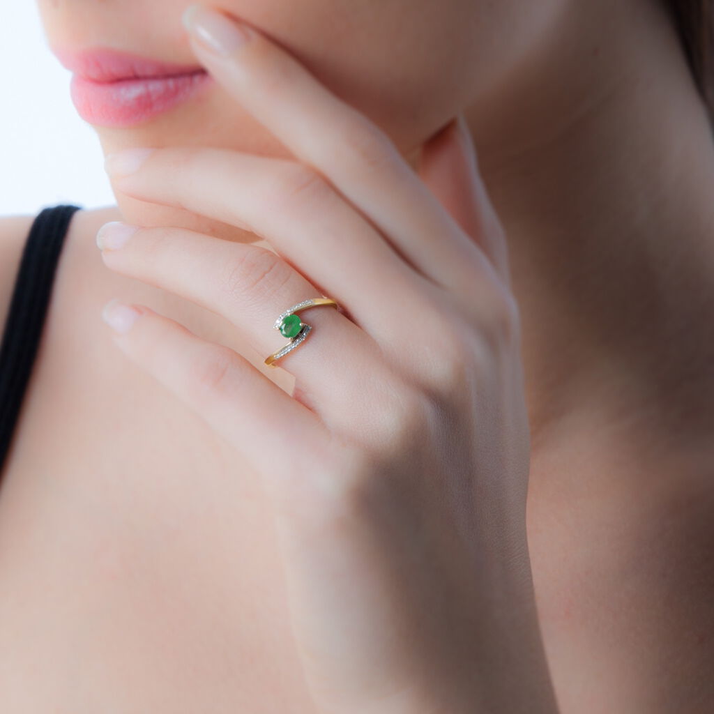 Bague Monica Or Jaune Emeraude Et Diamant - Spannringe Damen | OROVIVO