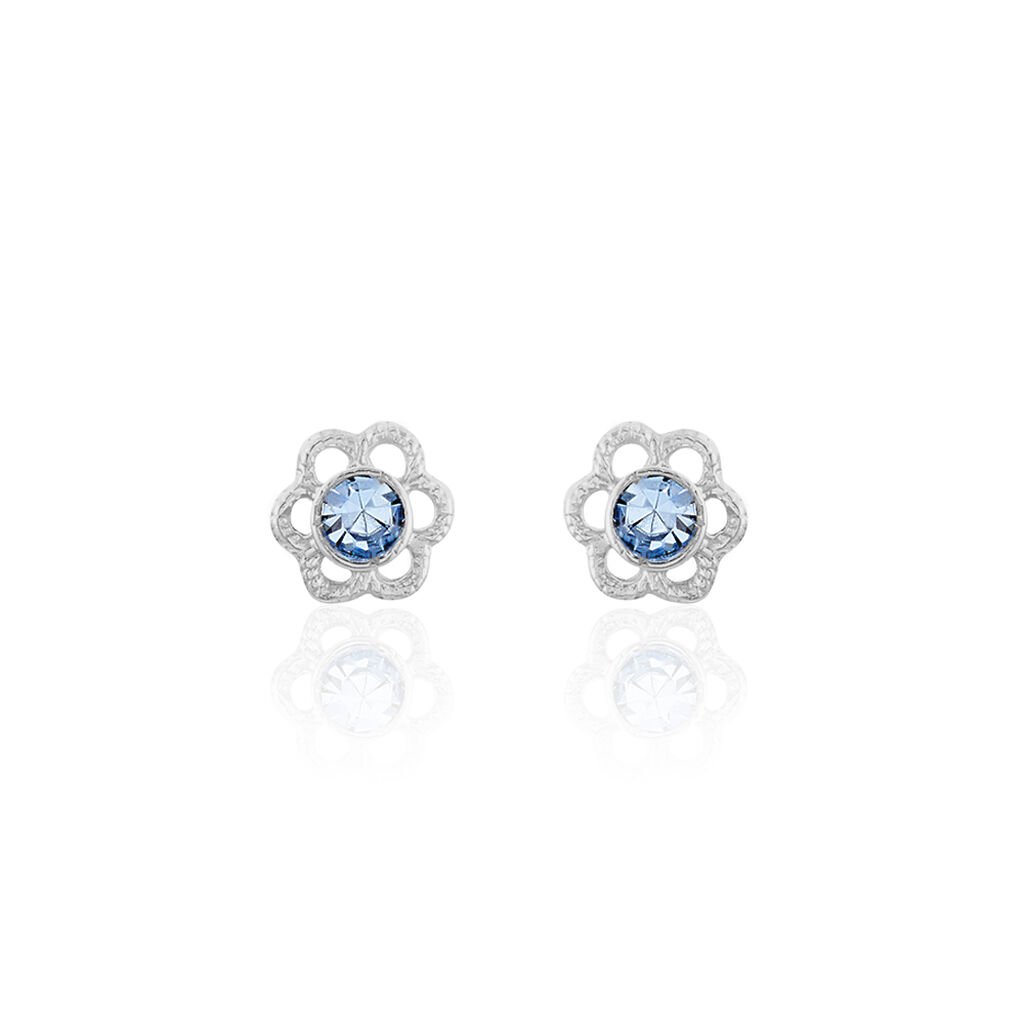 Thumbnail - Kinder Ohrstecker Silber 925 Blauer Kristall Blume, Ohrstecker mit Stein