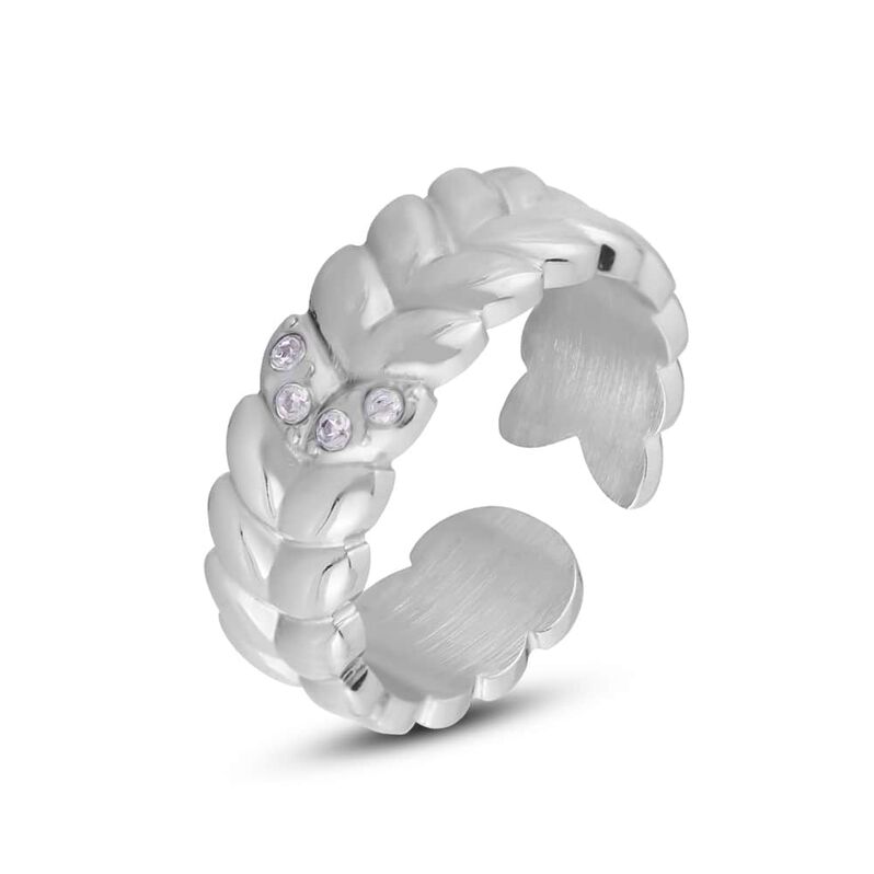 Anello Fascia Lady Chic Acciaio Foglie e Cristalli - Spannringe Damen | OROVIVO