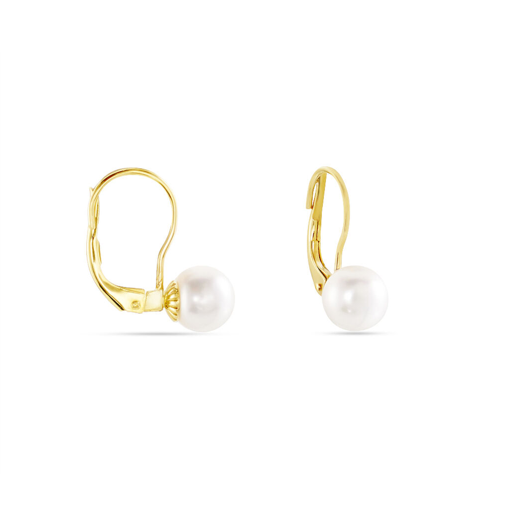 FINIA Damen Ohrringe Lang Gold 375 (9 Karat) Zuchtperle Perlmutt