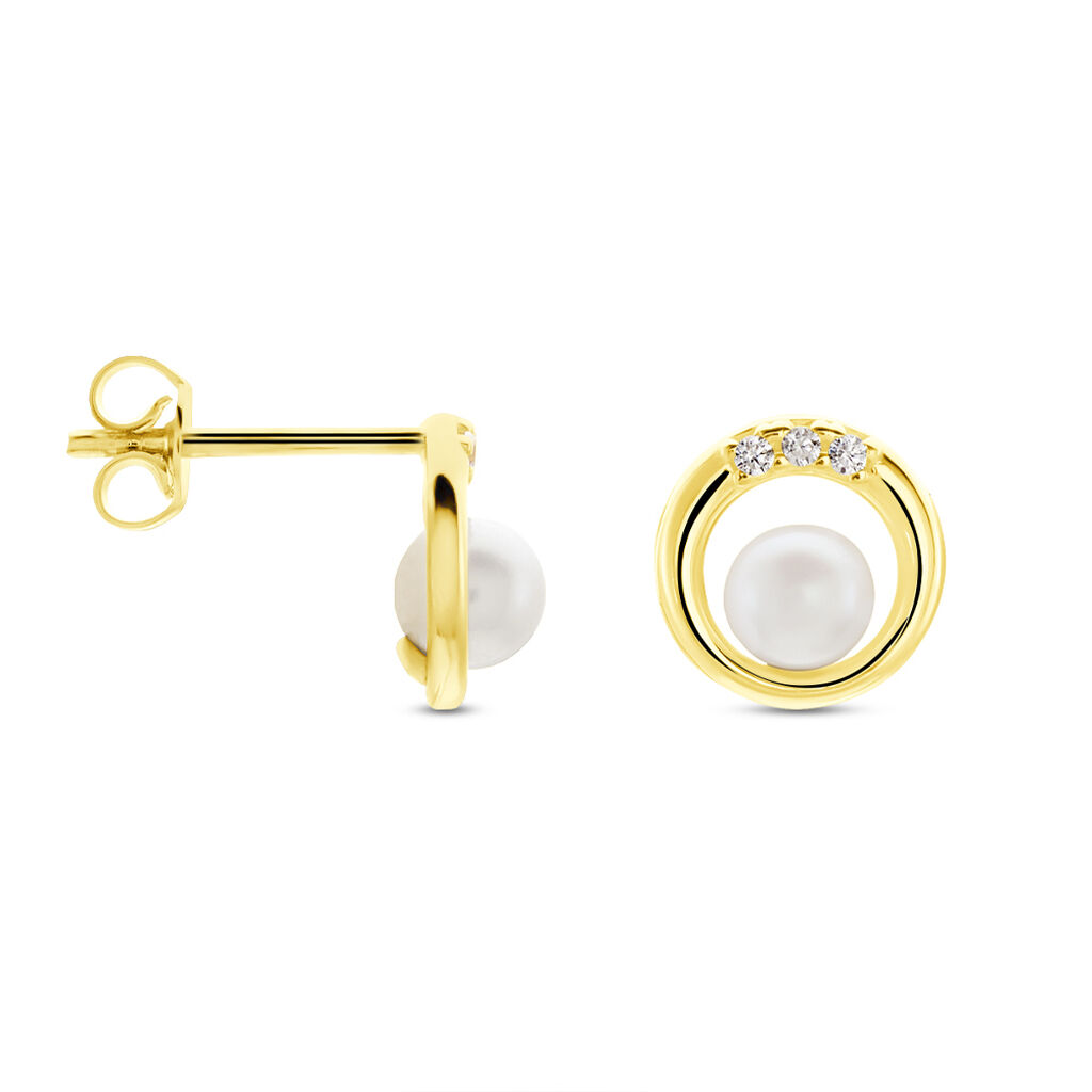 Damen Ohrstecker Gold 375 Zuchtperle Zirkonia Kreis Isabella - Ohrstecker Damen | OROVIVO