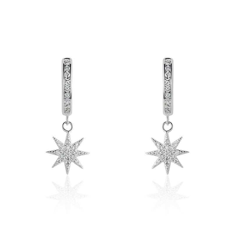 HOOPY Damen Creolen Silber 925 Zirkonia Wei&szlig; 0,11 ct Stern - Creolen Damen | OROVIVO