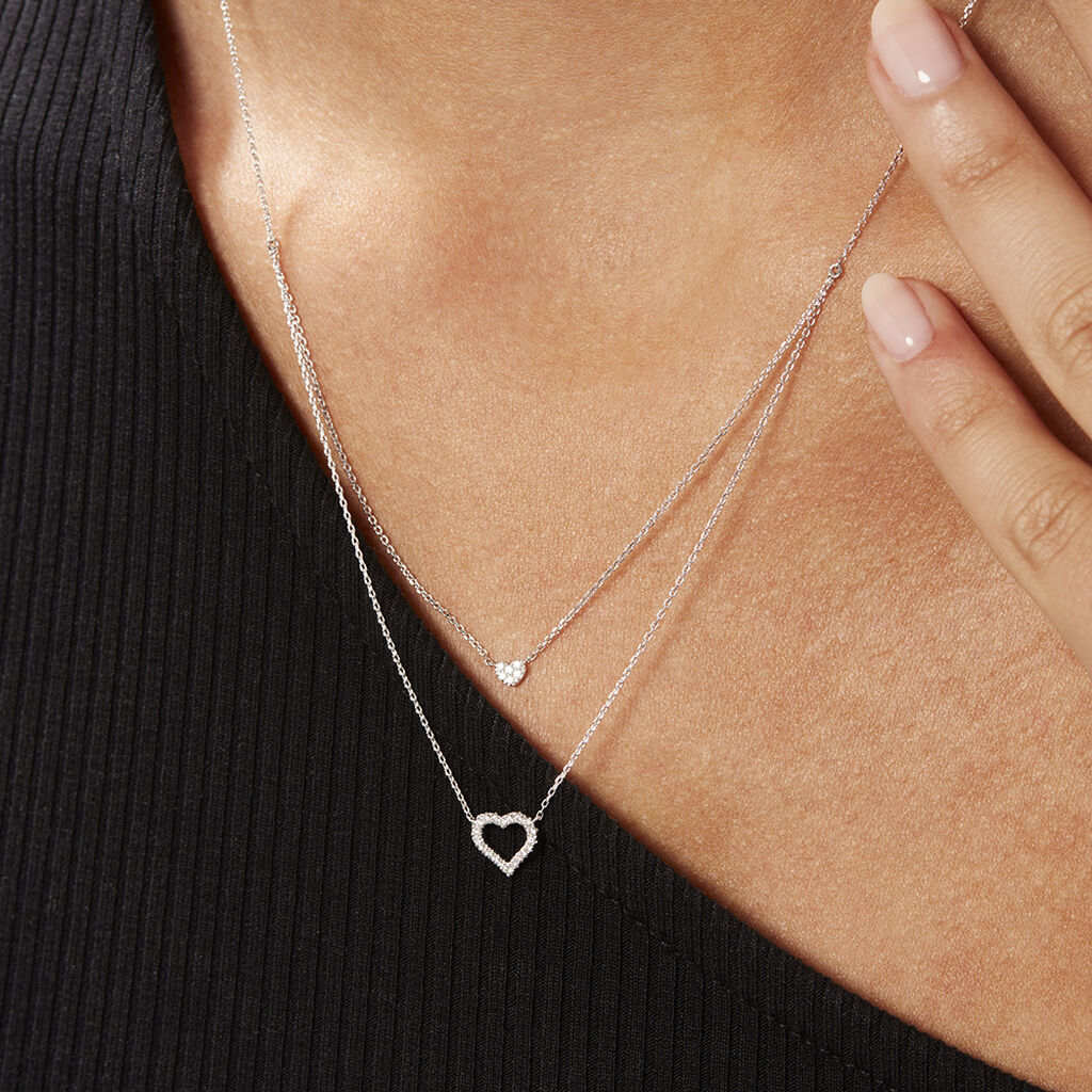 Damen Collier Weißgold 375 Diamant 0,12ct Doppelherz Herz Herz 26 - Halsketten Damen | OROVIVO