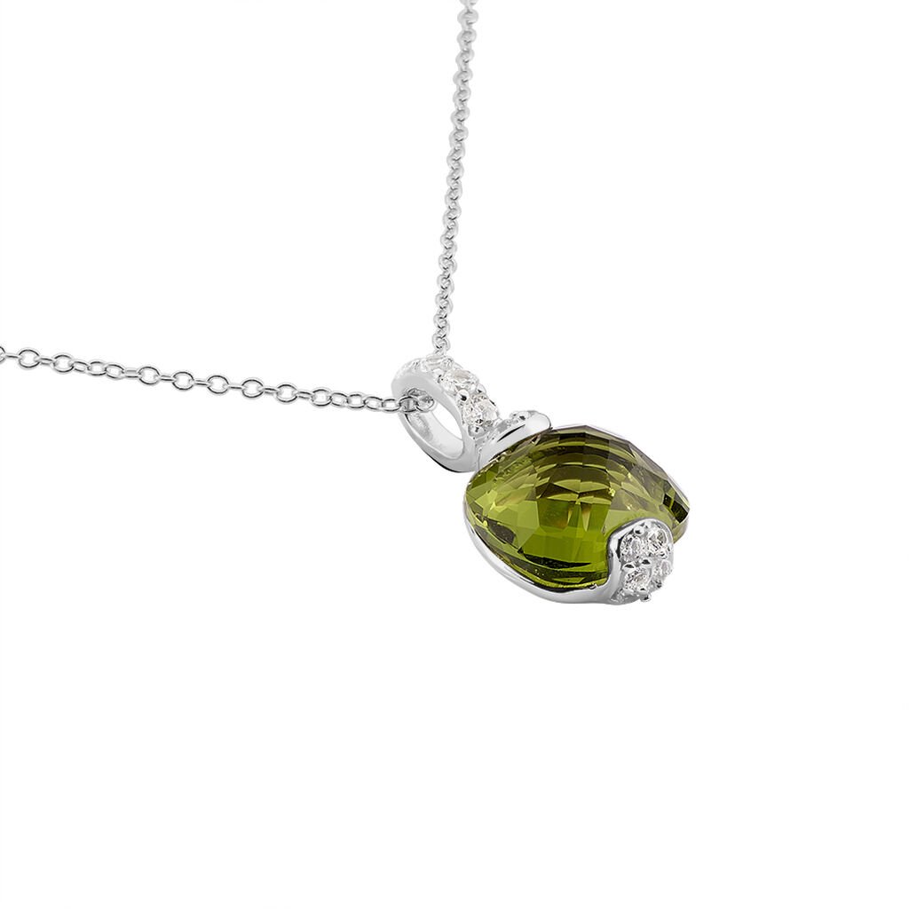 GREEN Damen Collier Silber 925 Glas Gr&uuml;n Viereck