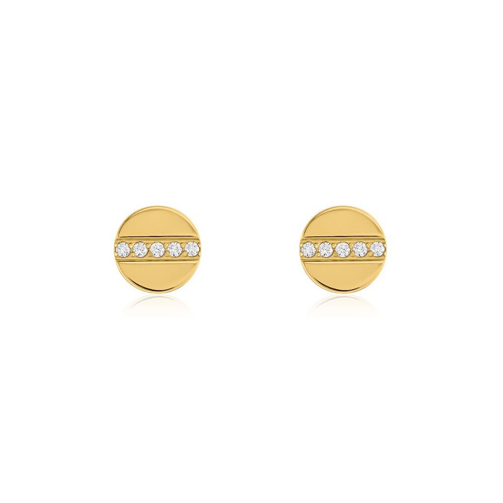 CRYSTAL Damen Ohrstecker Titan vergoldet Zirkonia Weiß 0,05 ct Kreis, Ohrstecker mit Stein