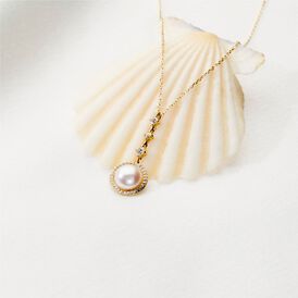 Damen Halskette Gold 585 Zirkonia Zuchtperle - Ketten mit Anhänger  | OROVIVO