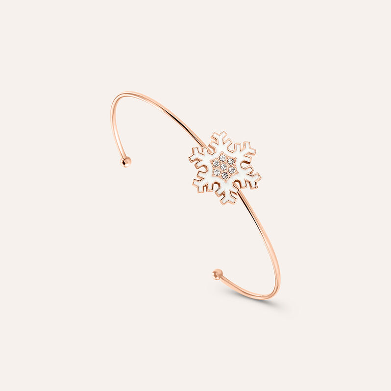 Bangle Lady Sweet Acciaio Rosato Fiocco di neve e Cristalli - Spannringe Damen | OROVIVO