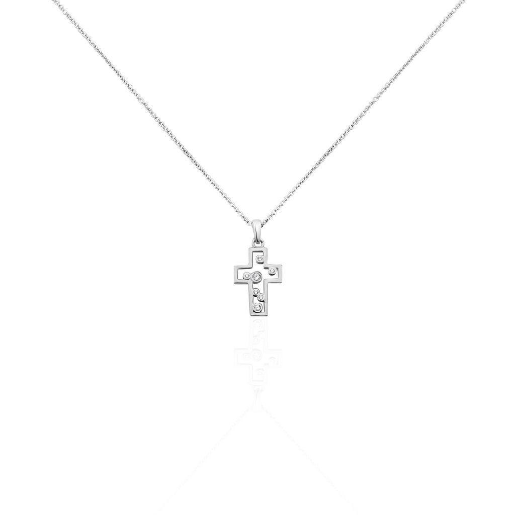 Damen Collier Silber 925 Zirkonia Wei&szlig; Religi&ouml;ses Kreuz