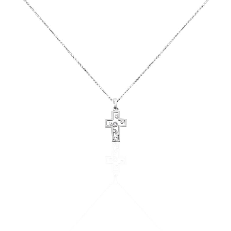 Damen Collier Silber 925 Zirkonia Wei&szlig; Religi&ouml;ses Kreuz - Halsketten Damen | OROVIVO