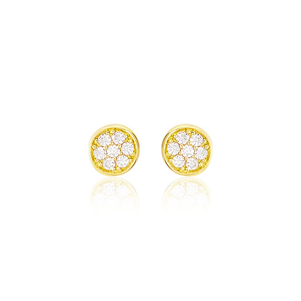 PASTILLE Damen Ohrstecker Gold 375 (9 Karat) Zirkonia Wei&szlig; Kreis