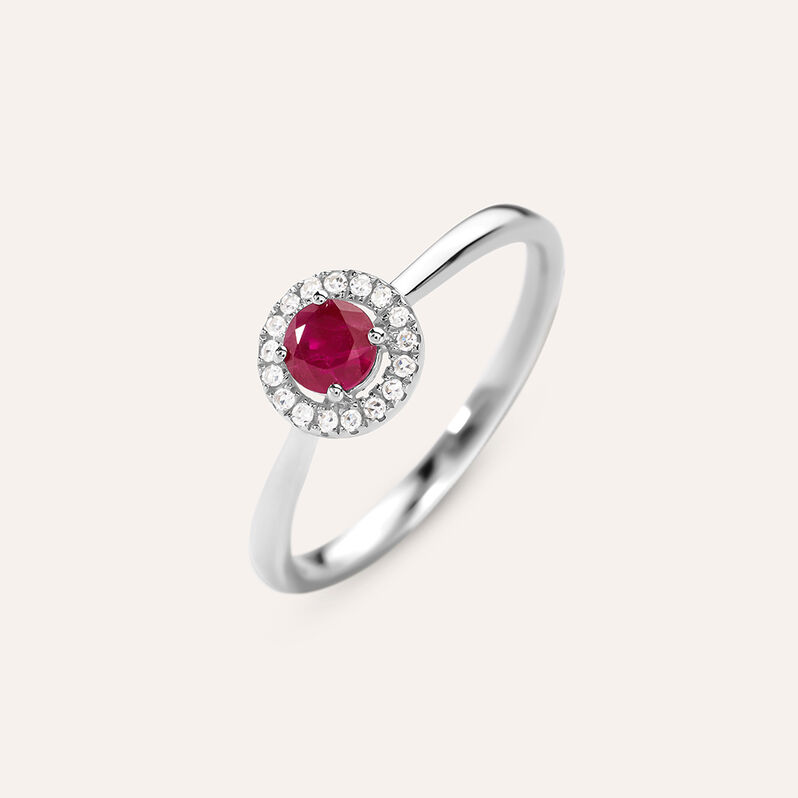 Anello Solitario Charlotte Oro Bianco Rubino Diamante - Spannringe Damen | OROVIVO