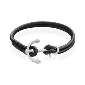 Herren Lederarmband Schwarz Edelstahl Anker - Lederarmbänder Herren | OROVIVO