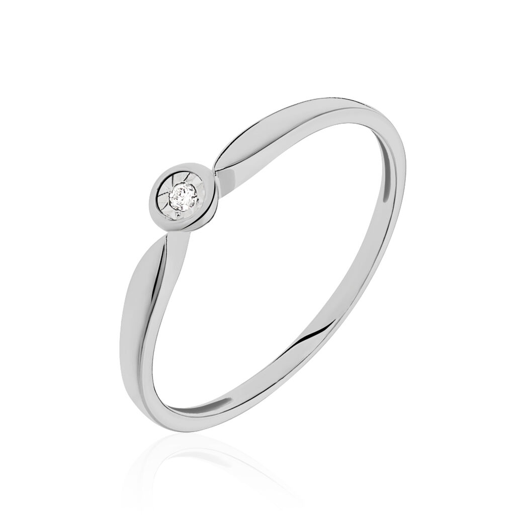 🦚 Solitärring Weißgold 375 Diamant 0,015ct, Ring mit Stein