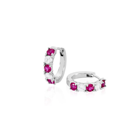 BEATRICE Damen Creolen Silber 925 Synthetischer Stein Rot 0,76 ct Kreis - Creolen Damen | OROVIVO