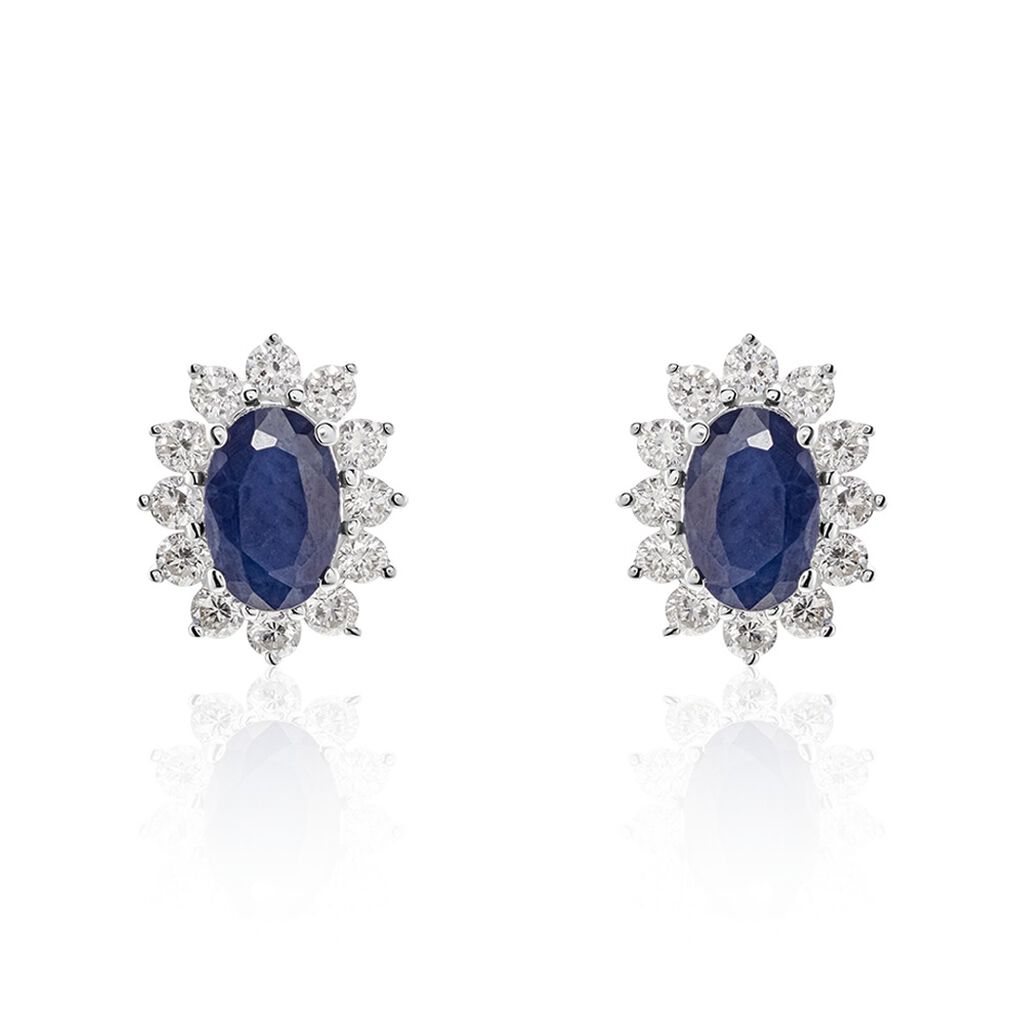Kate Damen Ohrstecker Weißgold 375 (9 Karat) Saphir Blau 1,14 ct Oval, Ohrstecker mit Stein