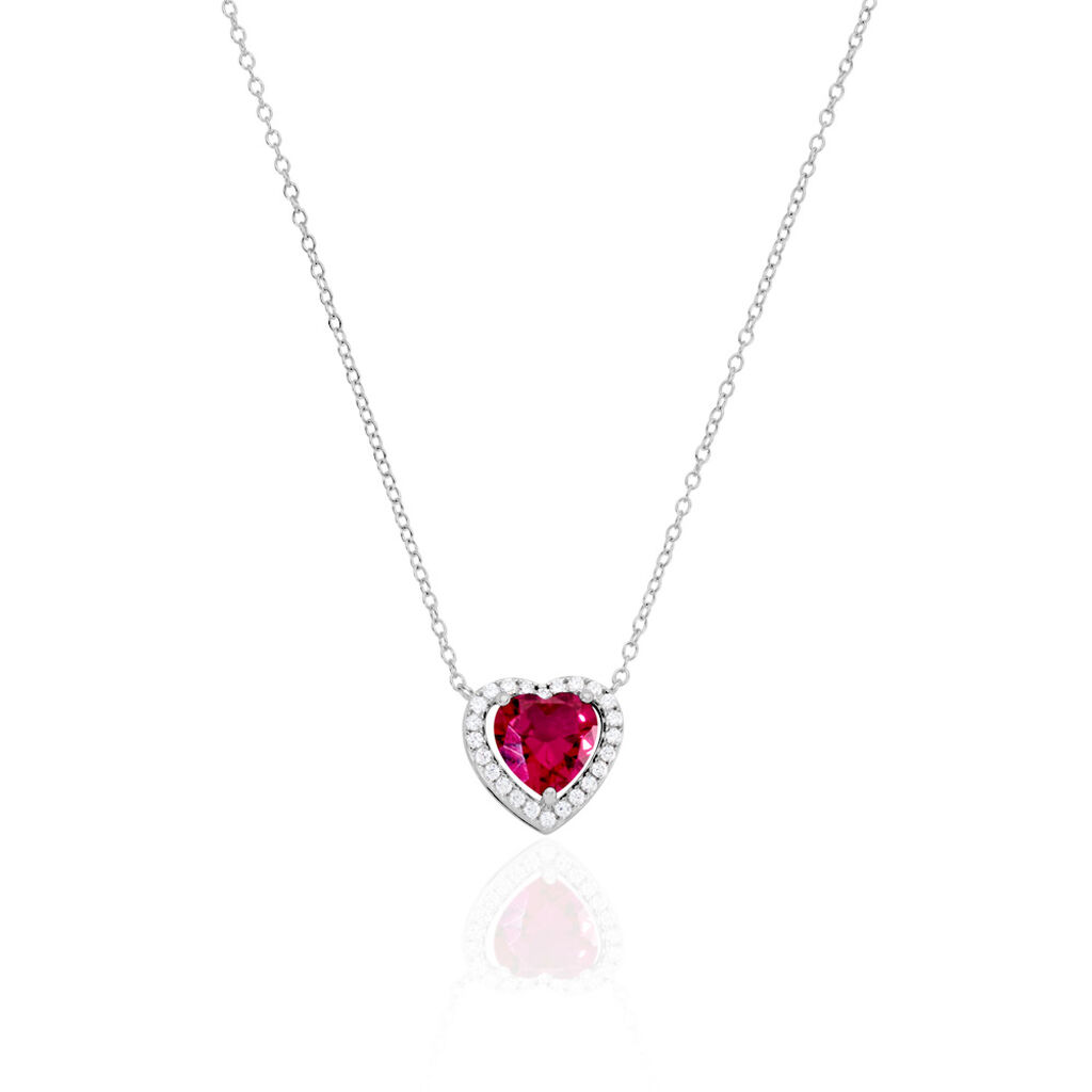 MARGOT Damen Collier Silber 925 Synthetischer Stein Rot 2,07 ct Herz B 1,2 mm, Collier mit Stein