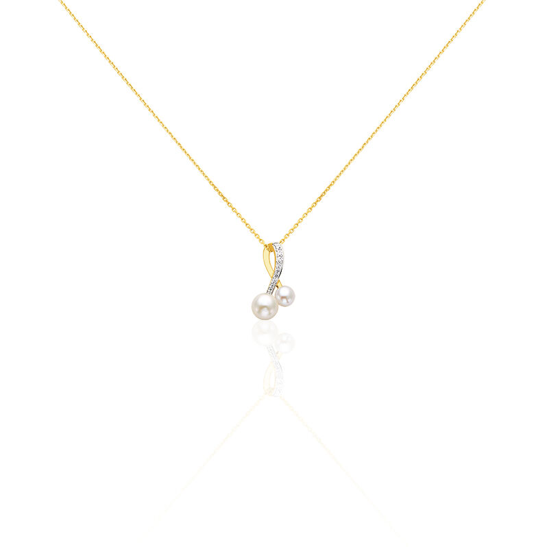 CORI Damen Collier Gold 375 (9 Karat) Zuchtperle Perlmutt Welle - Halsketten Damen | OROVIVO