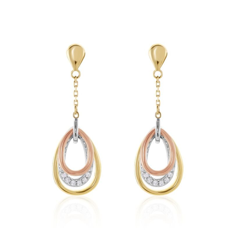 Damen Ohrstecker Lang Gold 375 Tricolor Zirkonia - Ohrringe mit Stein Damen | OROVIVO