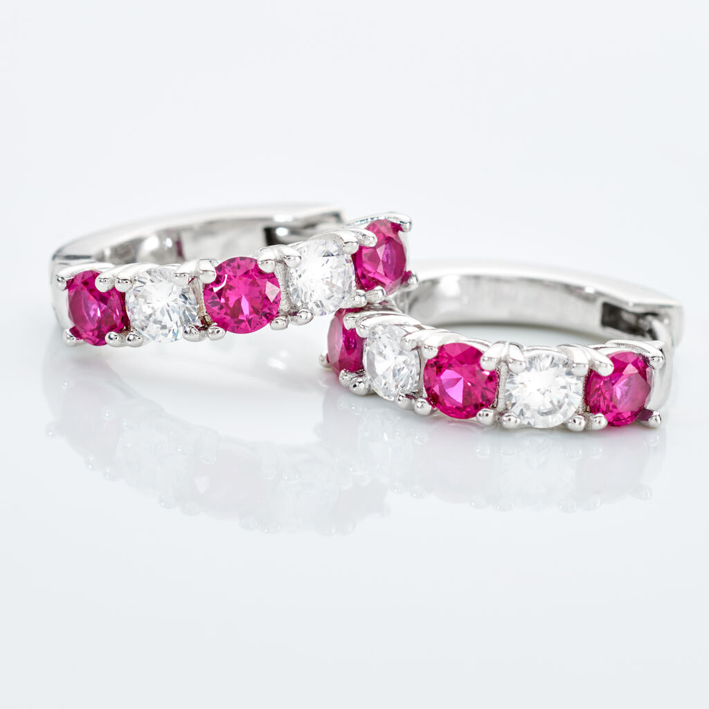 BEATRICE Damen Creolen Silber 925 Synthetischer Stein Rot 0,76 ct Kreis