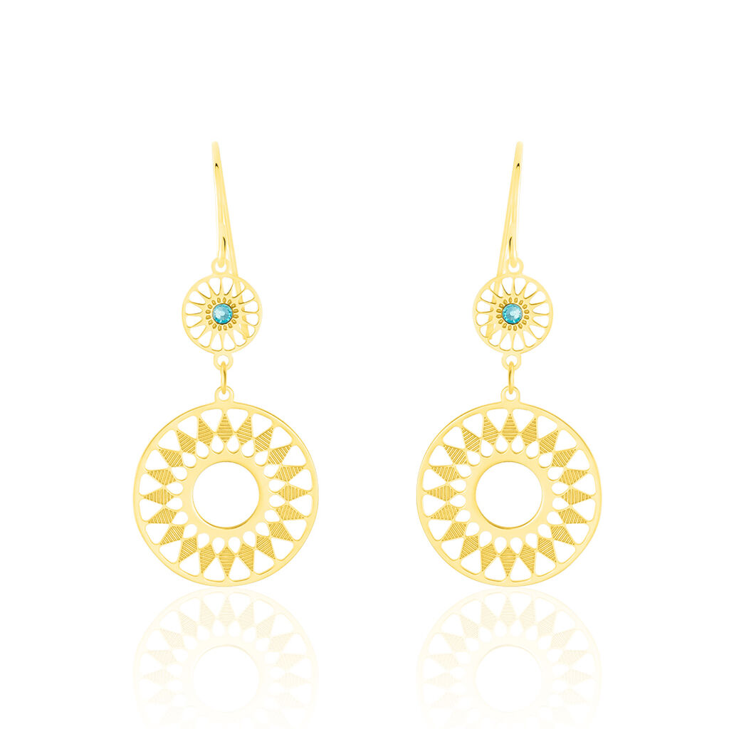 SOLE Damen Ohrringe Lang Gold 375 (9 Karat) Zirkonia Türkis Kreis, Ohrringe Lang mit Stein