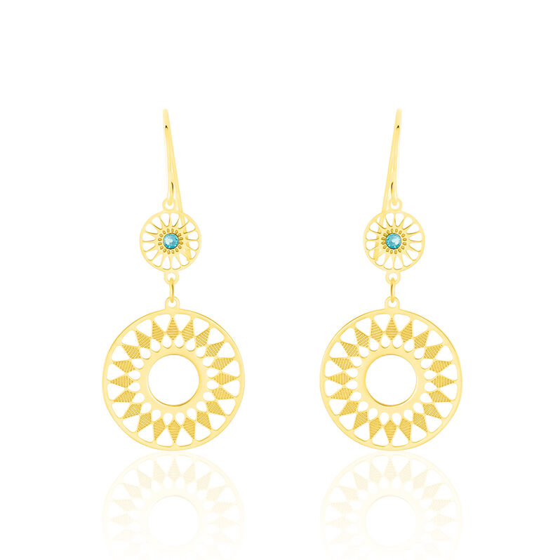 SOLE Damen Ohrringe Lang Gold 375 (9 Karat) Zirkonia T&uuml;rkis Kreis - Ohrh&auml;nger Damen | OROVIVO