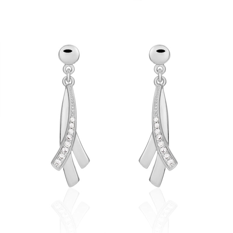 MARIE-ELSA 2 Damen Ohrringe Lang Silber 925 Zirkonia Wei&szlig; Welle - Ohrringe mit Stein Damen | OROVIVO