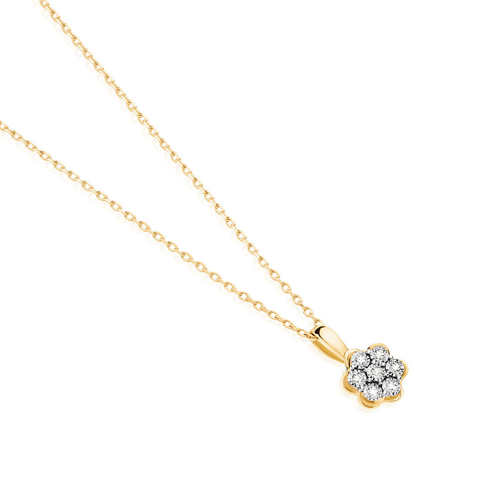 KAROLINE Damen Collier Gold 375 (9 Karat) Diamant Weiß 0,03 ct Blume, Collier mit Stein