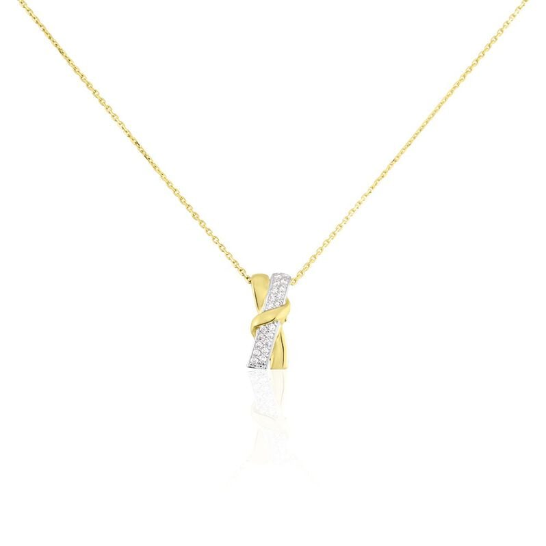 BRENDA Damen Collier Gold Bicolor Gelb/Silber 375 (9 Karat) Zirkonia Wei&szlig; 0,98 ct - Halsketten Damen | OROVIVO