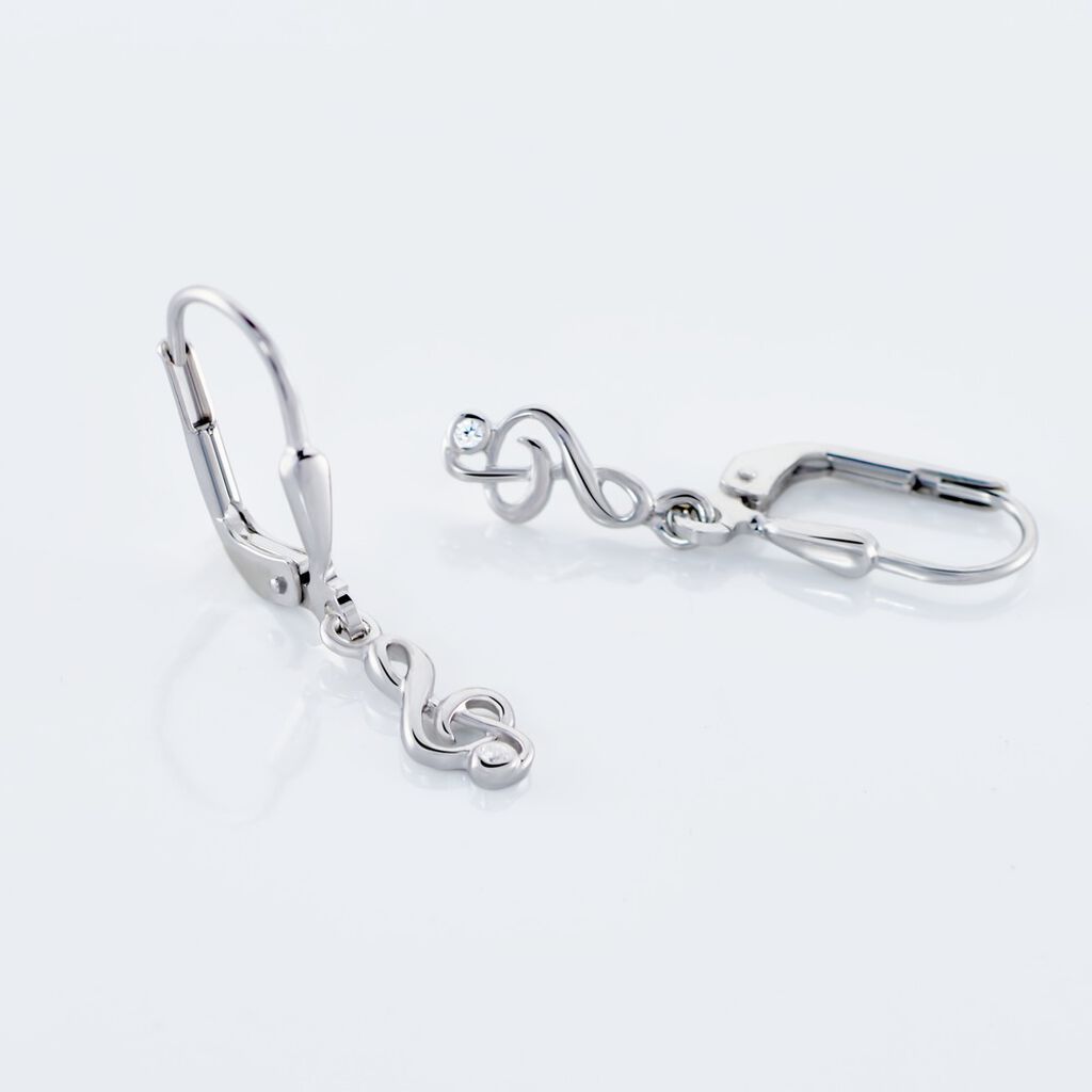 CATHLEN Kinder Ohrringe Lang Silber 925 Zirkonia Wei&szlig; - Freizeit Violinschl&uuml;ssel