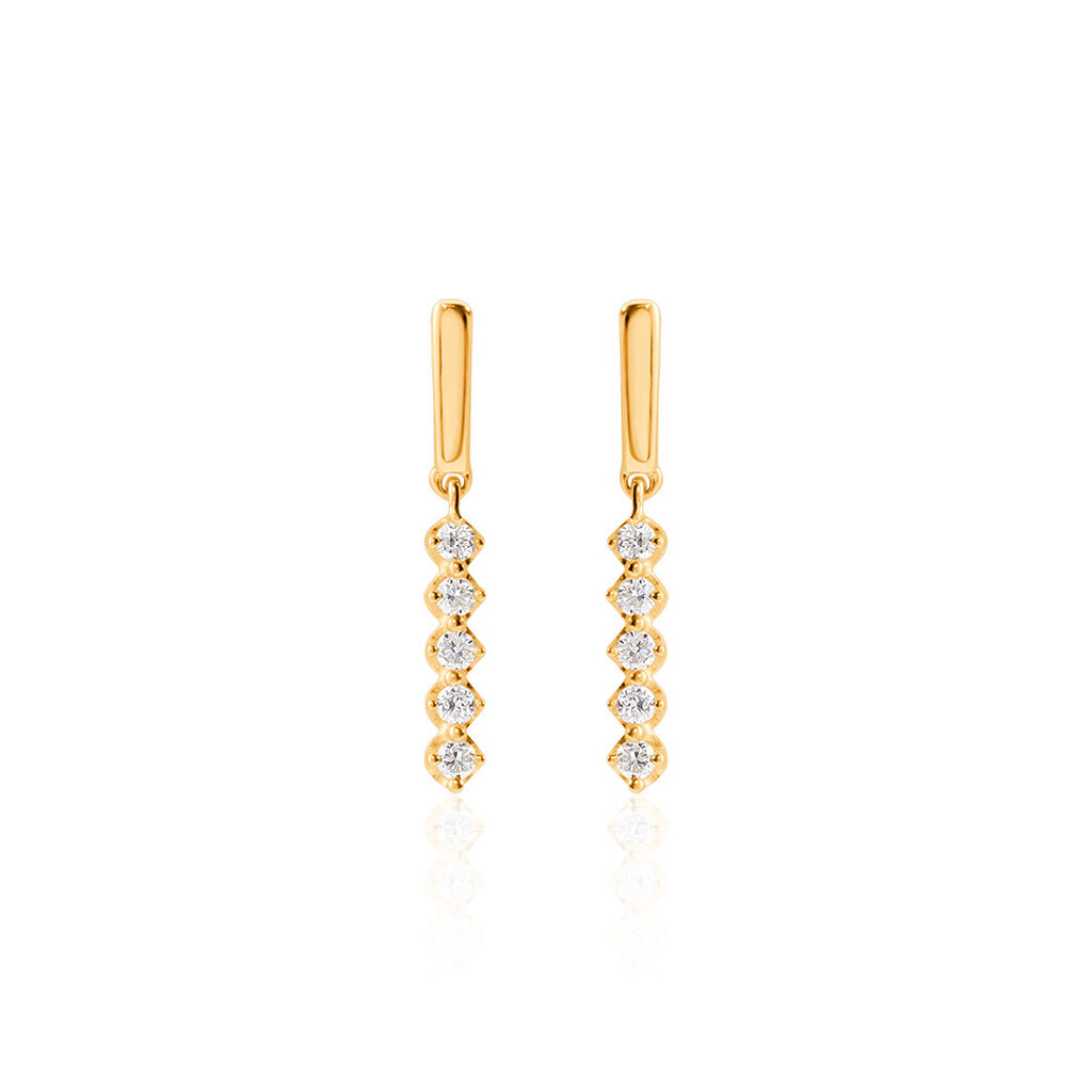 ZYLA Damen Ohrringe Lang Gold 375 (9 Karat) Synthetischer Diamant Weiß 0,13 ct, Ohrringe Lang mit Stein