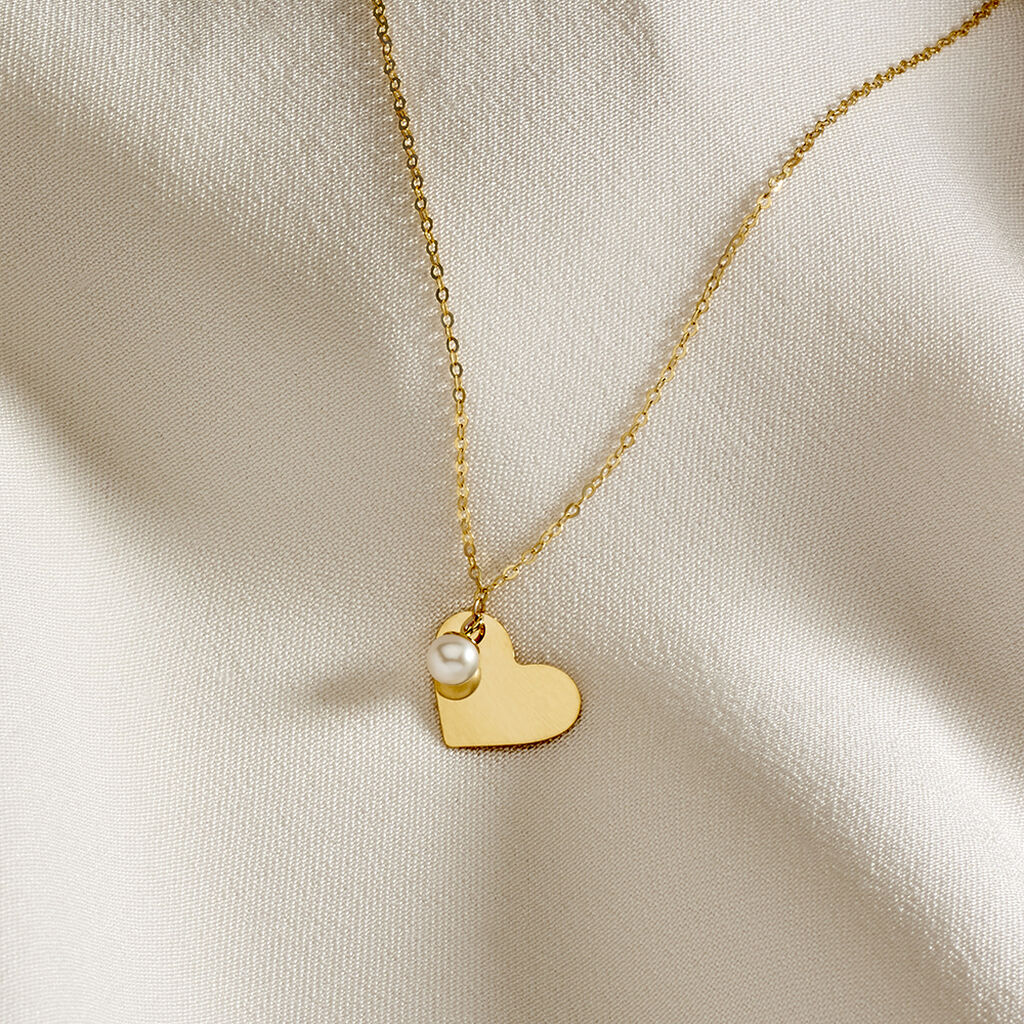 LIKE Damen Collier Gold 375 (9 Karat) Zuchtperle Perlmutt Herz - Halsketten Damen | OROVIVO