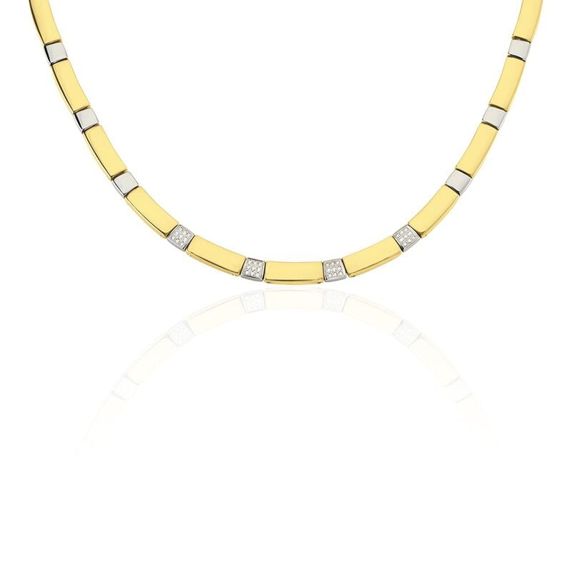 SHIPKA Damen Collier Edelstahl Bicolor Gold/Silber Zirkonia Wei&szlig; B 6 mm - Halsketten Damen | OROVIVO