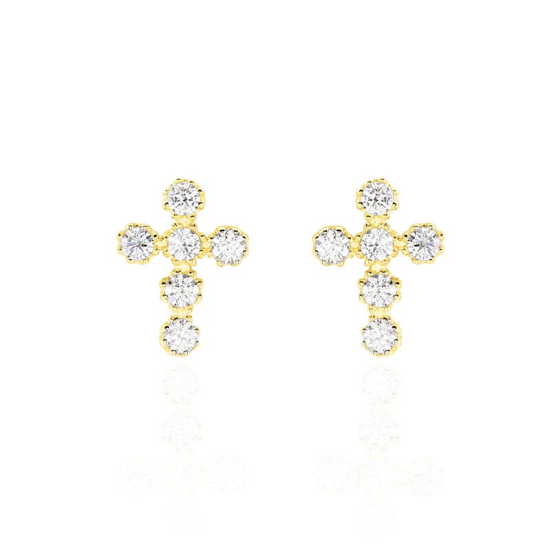 ENKE Damen Ohrstecker Gold 375 (9 Karat) Zirkonia Wei&szlig; 1,55 ct Religi&ouml;ses Kreuz - Ohrstecker Damen | OROVIVO