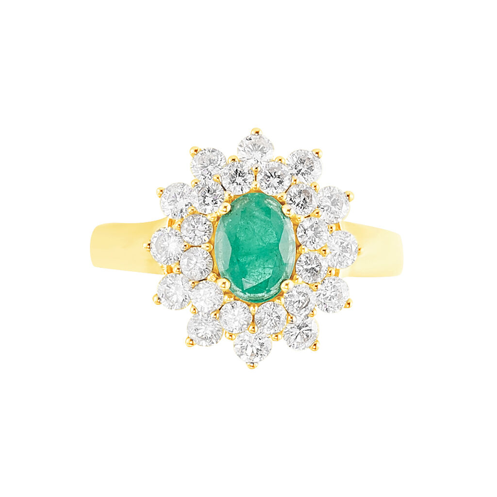 Bague Ivan Or Jaune Emeraude Et Diamant - Spannringe Damen | OROVIVO