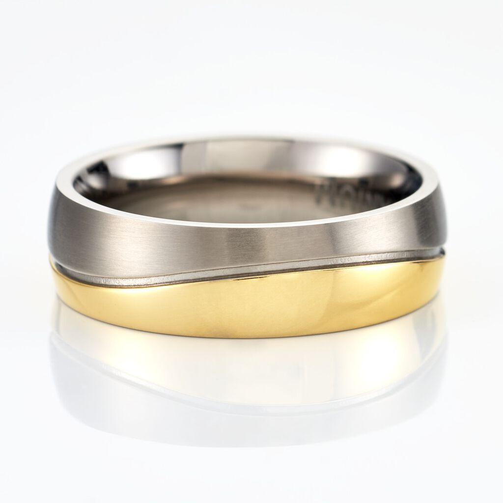 Damen Ring Titan Bicolor Gelb/Silber B 6 mm