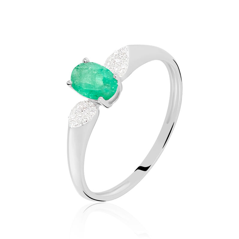 Bague Edgina Or Blanc Emeraude Et Diamant - Spannringe Damen | OROVIVO