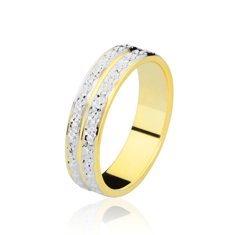 Alliance Grain De Folie Diamantee Ruban Plat Or Bicolore - Spannringe Unisex | OROVIVO
