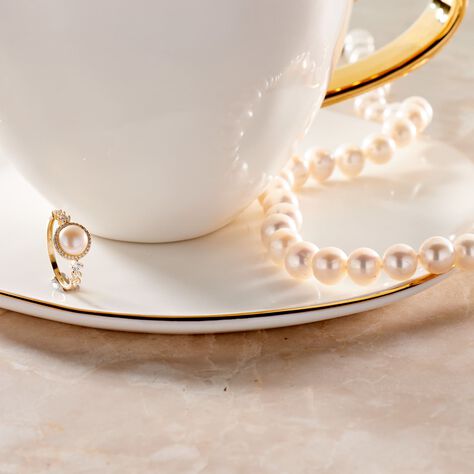 Damenring Gold 375 Zuchtperle Zirkonia - Solitärringe Damen | OROVIVO