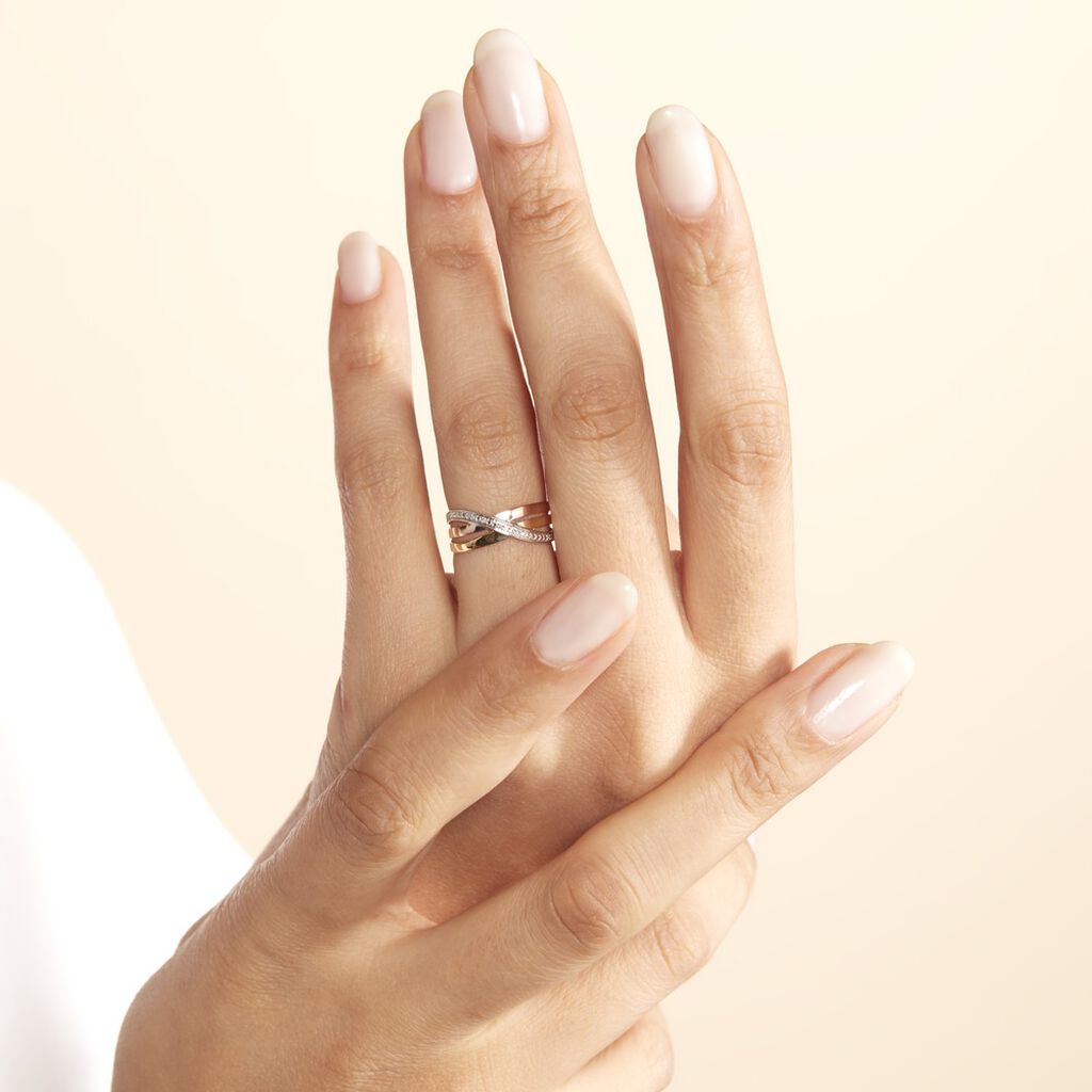 Damen Ring Gold Tricolor Gold/Roségold/Schwarz 375 Diamant 0,02ct Croisee 5  - Solitärringe Damen | OROVIVO