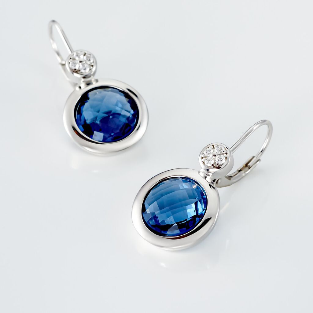 Walya Damen Ohrringe Lang Silber 925 Glas Blau Kreis