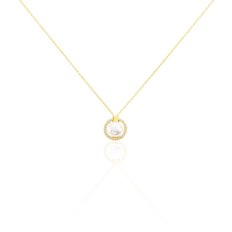 Collier Soleil Or Jaune Perle De Culture Et Oxyde De Zirconium - Spannringe Damen | OROVIVO