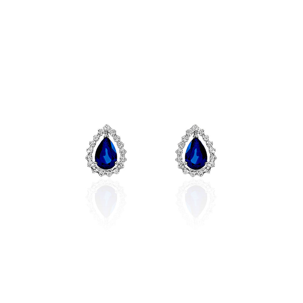 Boucles D'oreilles Puces Maiana Or Blanc Saphir Et Diamant - Spannringe Damen | OROVIVO