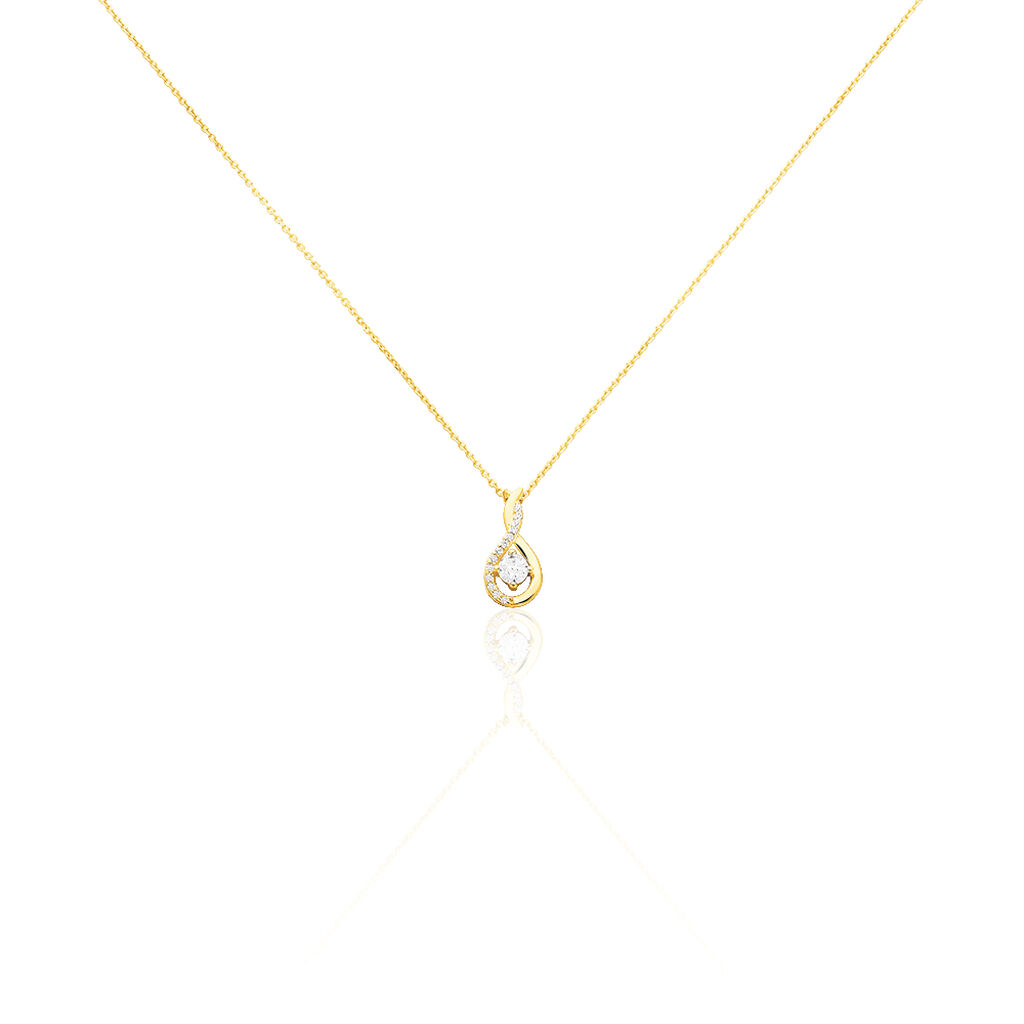 EVANA Damen Collier Gold 375 (9 Karat) Zirkonia Weiß 0,08 ct Tropfen, Collier mit Stein
