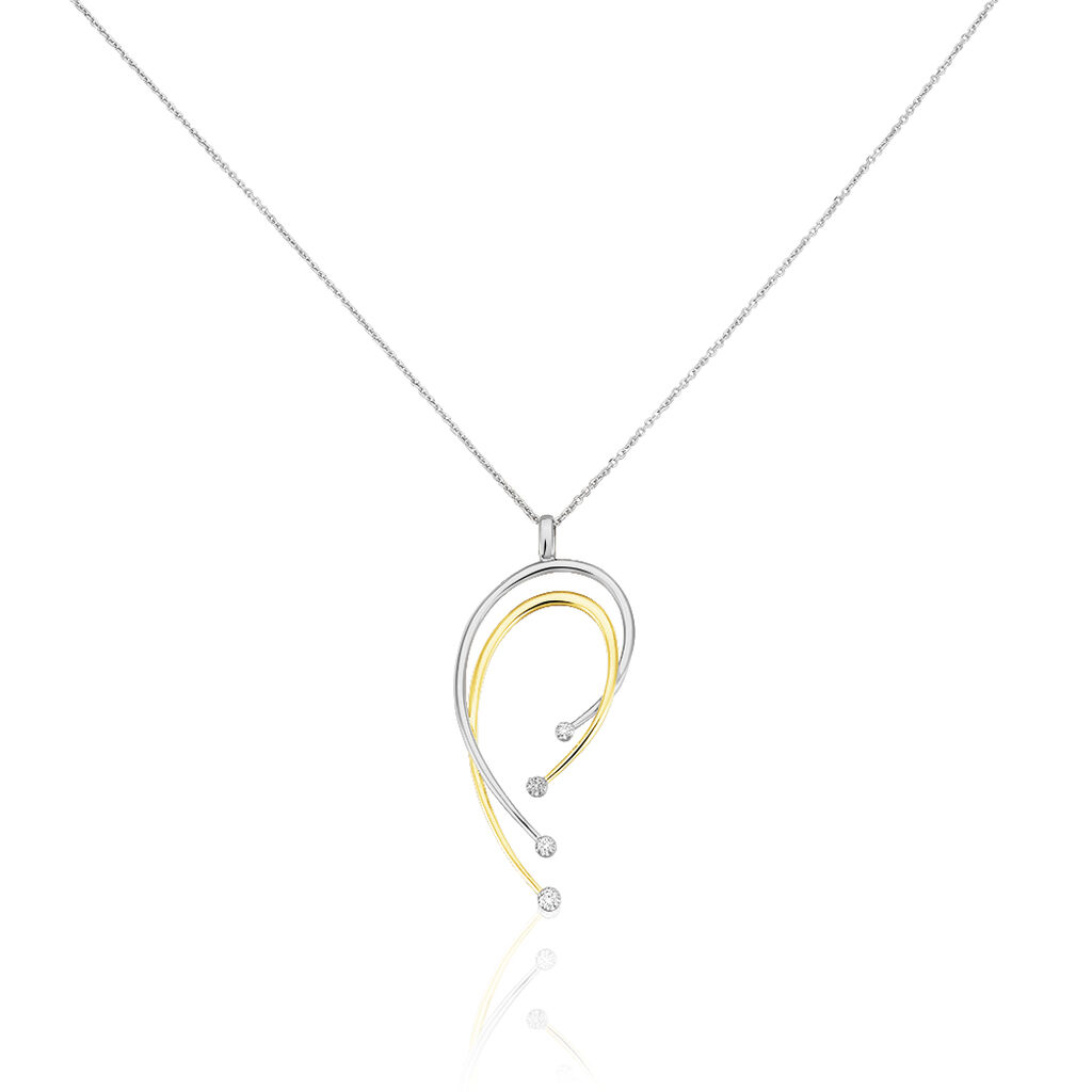 Damen Collier Gold Bicolor 375 (9 Karat) Diamant Weiß 0,01 ct Halbkreis, Collier mit Stein