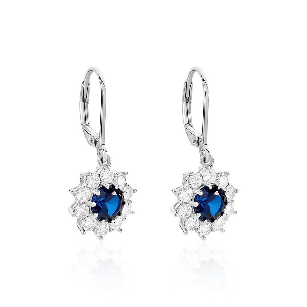 ELOISE Damen Ohrringe Lang Silber 925 Synthetischer Stein Blau 1,85 ct Blume, Ohrringe Lang mit Stein