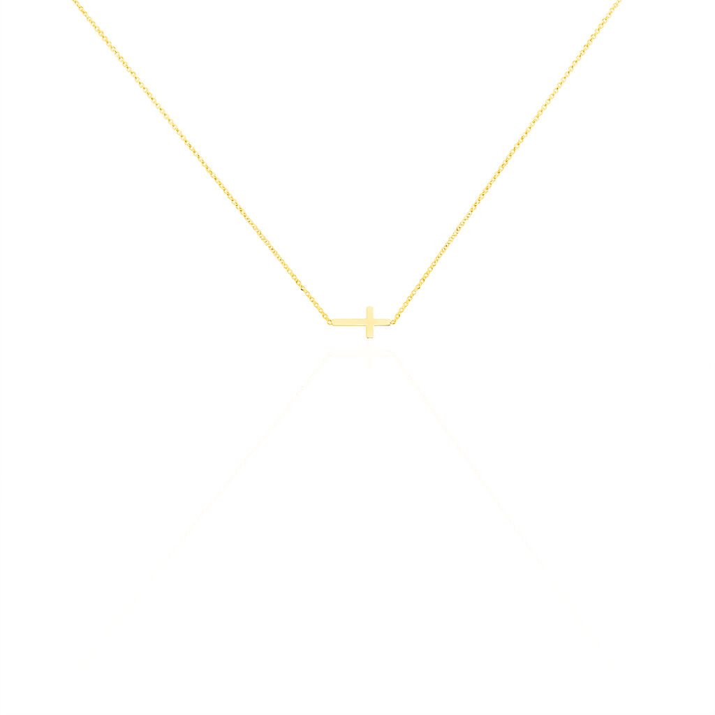 WOGGA Damen Collier Gold 375 (9 Karat) Religiöses Kreuz, Collier ohne Stein