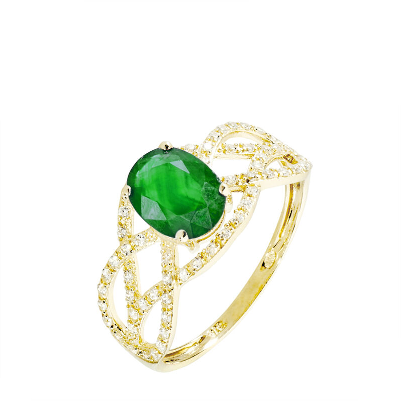 Bague Tina Or Jaune Emeraude Et Diamant - Spannringe Damen | OROVIVO