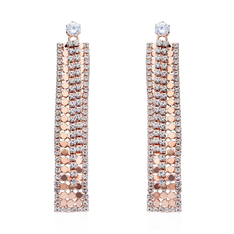 Orecchini pendenti rettangolari con strass in metallo rosato - Spannringe Damen | OROVIVO